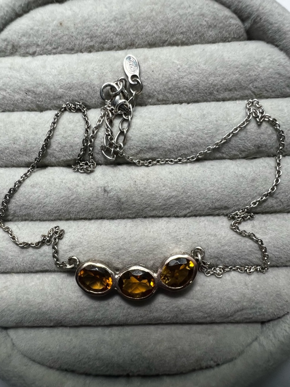 Sterling Silver Mandarin Citrine Triple-Stone Necklace